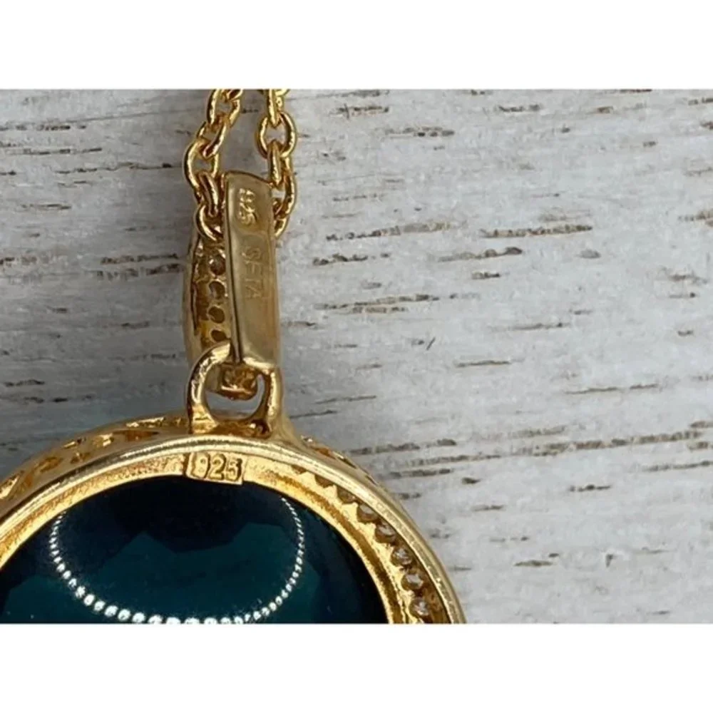 Seta 925 Silver Gold Plated CZ stones Aqua Blue Stone 16